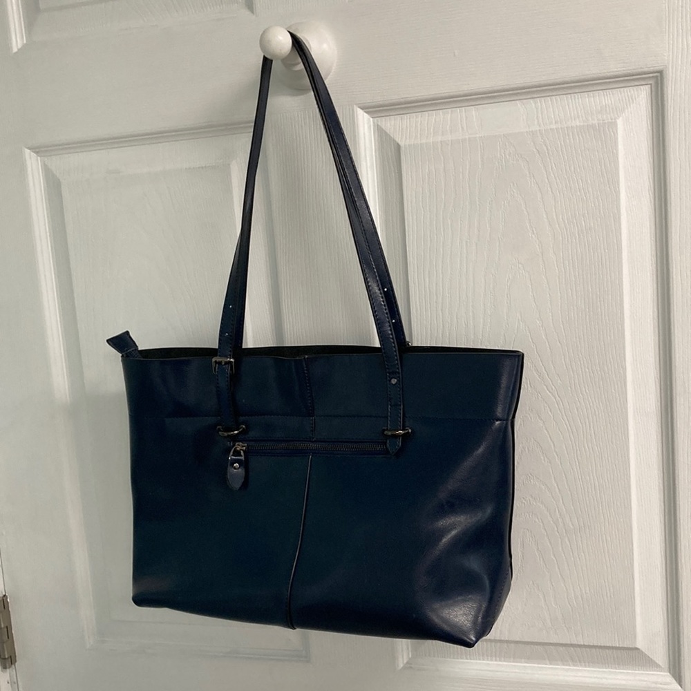 S-Zone Navy Leather Tote Bag